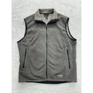 REI Staff Vest Men’s Medium Brown, Black Trim Polartech Fleece Full Zip Pockets